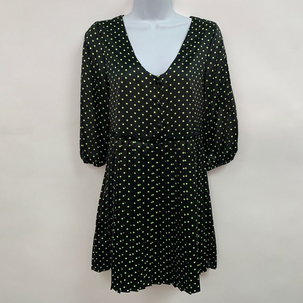 Princess Vera Wang Juniors Top Size 1 Black Green Polka Dots Pleated Sheer Back‎